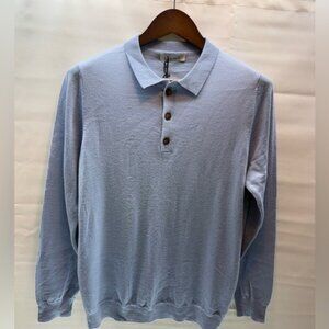 Gentle Herd 100% Wool Polo Sweater Men’s Large Light Blue Knit Pullover NWT